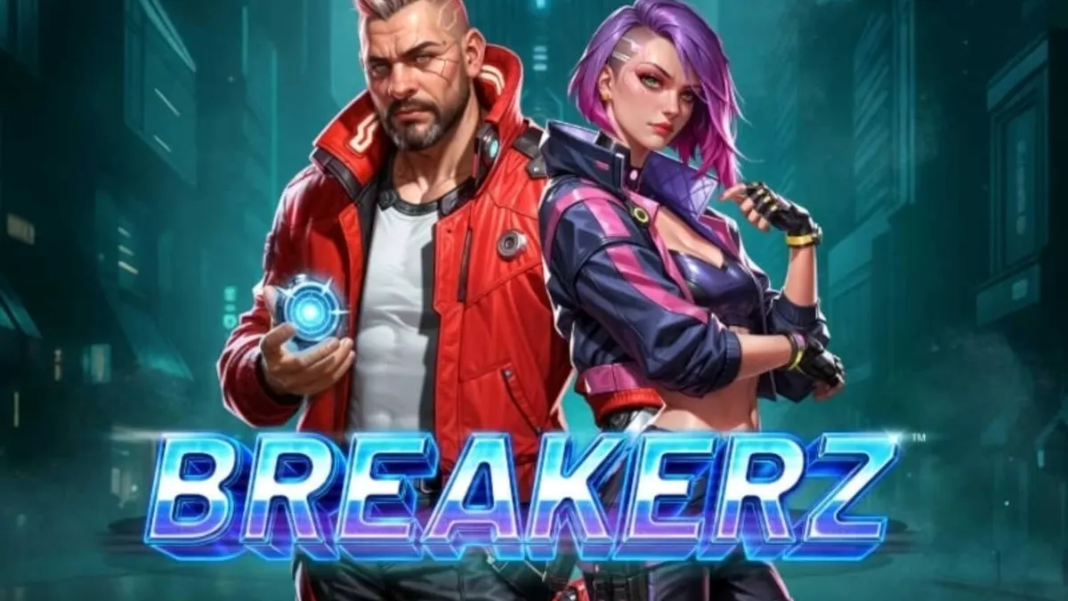 Interface neon e futurista do slot Breakerz
